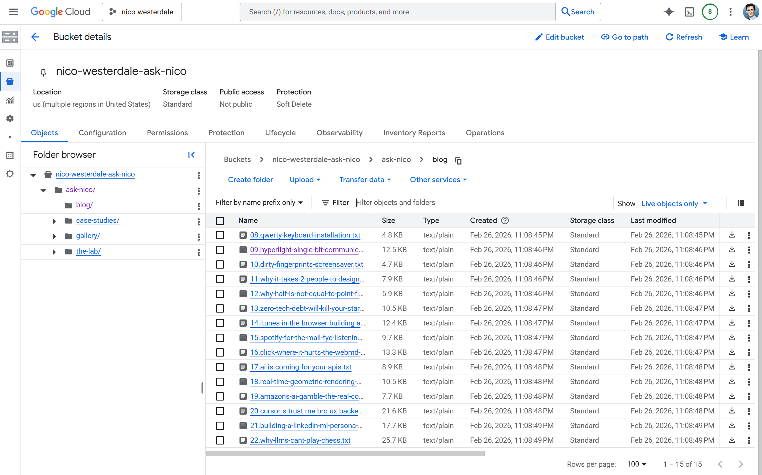 Screenshot of the GCS bucket in Cloud Storage.